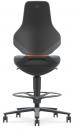 Preview: The image shows a modern swivel chair. It has a tall, ergonomic backrest and a padded seat. The base is black with casters and a round footrest.