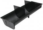 Preview: The image shows a black plastic mold with three separate compartments. The walls of the compartments are slightly curved and have vertical grooves. The mold has a flat base.