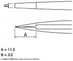 Preview: The image displays a technical drawing of an object with two marked lengths: A is 11.2 mm and B is 3.2 mm. A lateral and a perspective view are shown.