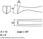 Preview: The image displays technical drawings of a tool with two illustrated views. Measurements (A=10 mm, B=8 mm) and an angle of 20° are indicated below.