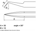 Preview: The image displays a technical sketch of a tool with sections. The given dimensions are length A (35 mm) and length B (10 mm), and an angle of 50°. Measurements are provided in millimeters.