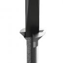 Preview: The image shows a metallic drill with a narrow, pointed blade. The drill has a spiral structure and a smooth, shiny surface.