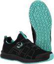Preview: Das Bild zeigt einen sportlichen Schuh in Schwarz mit mintgrünen Akzenten. Die Sohle hat ein griffiges Muster. Ein spezielles Schnürsystem ist in der Mitte sichtbar. Der Schuh wirkt leicht und dynamisch.