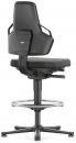 Preview: The image shows a swivel office chair in black. The chair has a high backrest, armrests, and an adjustable seat height. The base is stable and has five casters.