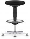 Preview: The image shows a black stool with a round seat. It features an adjustable-height stand and a chrome footrest. The base has four silver legs.
