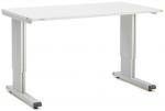 Preview: It is a rectangular, white desk with two silver legs. The tabletop is smooth and has rounded edges. The desk appears modern and simple.