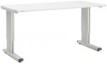 Preview: The image shows a simple, rectangular table with a white tabletop. The legs are made of silver-colored metal and are sturdy and straight. The table has a modern, clean shape.