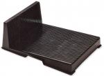 Preview: The image shows a black, rectangular object with a slanted back wall. The surface is ridged, giving it texture. It is often used as a stand or holder.