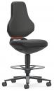 Preview: A modern office chair with black upholstery. The chair has a high backrest and a wide, comfortable seat. It stands on a rolling base with five casters.