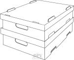 Preview: The image shows two stacked cardboard boxes. The top box has a flat top with flaps. Both boxes have side handle cutouts for easy carrying. They are simple and rectangular.