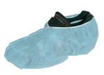 Preview: Das Bild zeigt eine blaue Schuhschutzhülle, die aus einem dünnen, leicht glänzenden Material besteht. Sie hat einen schmalen Gummibund oben, um das Halten auf dem Schuh zu erleichtern.