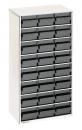 Preview: The image shows a vertical cabinet with 20 small, black drawers. The cabinet has a white structure and a smooth surface. Ideal for storing small items.