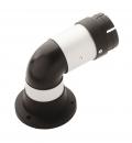 Preview: The image shows a curved pipe section made of black and white materials. It has a flat base with holes for mounting. There is a connector at one end.