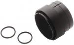 Preview: The image shows a black, cylindrical adapter with a divided surface. Next to it are two oval rubber rings that serve as seals.