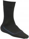 Preview: The image shows a black sock. It is ankle-high, made of a smooth material, and has a blue line on the side. The sock appears simple and functional.