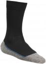 Preview: The image shows a tall, black sock with gray and blue accents on the toe. The top edge is elastic, and the fabric appears soft and comfortable.