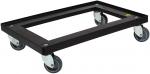 Preview: Das Bild zeigt eine schwarze Transportplatte mit vier fest montierten Rollen. Sie hat eine rechteckige Form und ist flach, ideal zum Bewegen von schweren Objekten.