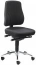Preview: The office chair has a simple, black upholstery and an ergonomic backrest. It stands on a chrome-plated base with five casters that allow for mobility.