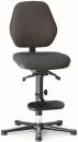 Preview: The chair has a softly padded seat and backrest in dark gray. It stands on a stable base with five casters and has adjustable height options and a footrest.