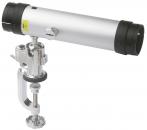 Preview: The image shows a telescope. It has a silver, cylindrical body with black ends. There is an adjustable mount on the bottom that stabilizes it.
