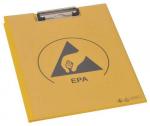 Preview: The image shows a yellow transparent folder with a clip mechanism. On it is a black symbol: a hand badge within a triangle labeled 
