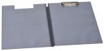 Preview: The image shows a gray folder that is open. It has a clip at the top for securing documents and is slightly rounded at the sides. The folder is made of sturdy material.