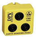 Preview: The image shows a yellow, square plug with three round, black connectors. On the top are the inscriptions 