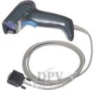 Preview: The image shows a black hand scanner with blue accents. It has a long cable connection that leads to a rectangular plug. Ideal for scanning barcodes.