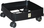 Preview: The image shows a black, square rolling cart with four movable wheels. The cart has a flat, rectangular shape and is made of one piece of plastic. There is a symbol on one side.